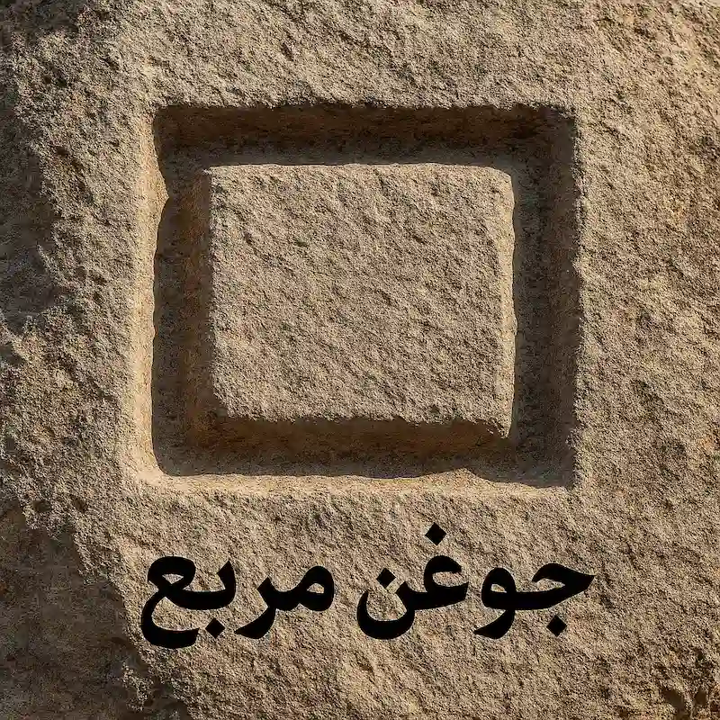 تصویر جوغن مربع حک‌شده روی سنگ در کوهستان، نشانه‌ای مرتبط با دفینه‌یابی و نمادهای باستانی